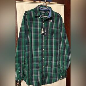 New with tag Chaps green & blue plaid shirt, man’s LT / GL